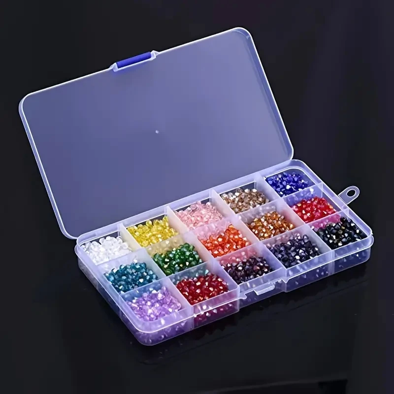 3 4 6mm Bicone Crystal Beads Box Multi-faceted Irregular Glass Bead Set 15 Grid Loose Spacer Kit for Jewelry Making DIY Bracelet