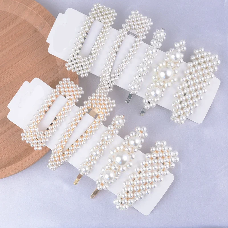 1Set Handmade Pearls Hair Clips Pin for Women Fashion Geometric Flower Barrettes Headwear Girls Sweet Hairpins Hair Accessorie
