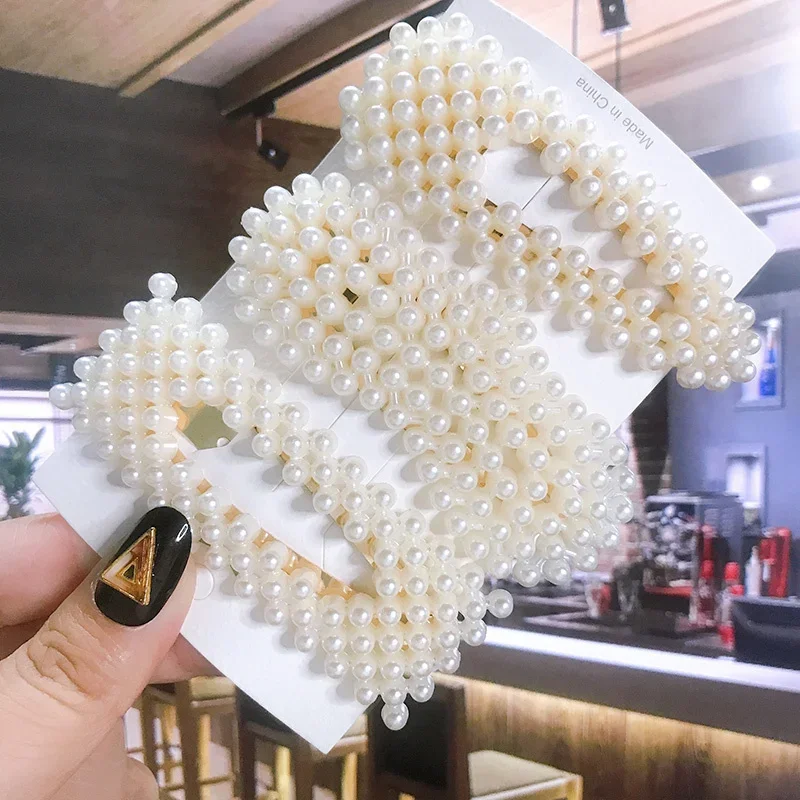 1Set Handmade Pearls Hair Clips Pin for Women Fashion Geometric Flower Barrettes Headwear Girls Sweet Hairpins Hair Accessorie