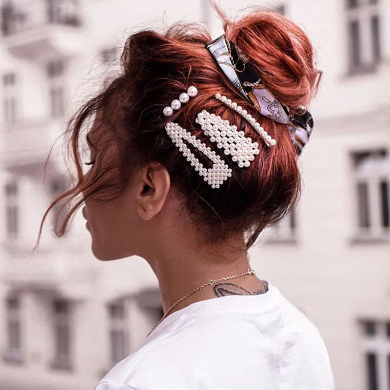1Set Handmade Pearls Hair Clips Pin for Women Fashion Geometric Flower Barrettes Headwear Girls Sweet Hairpins Hair Accessorie