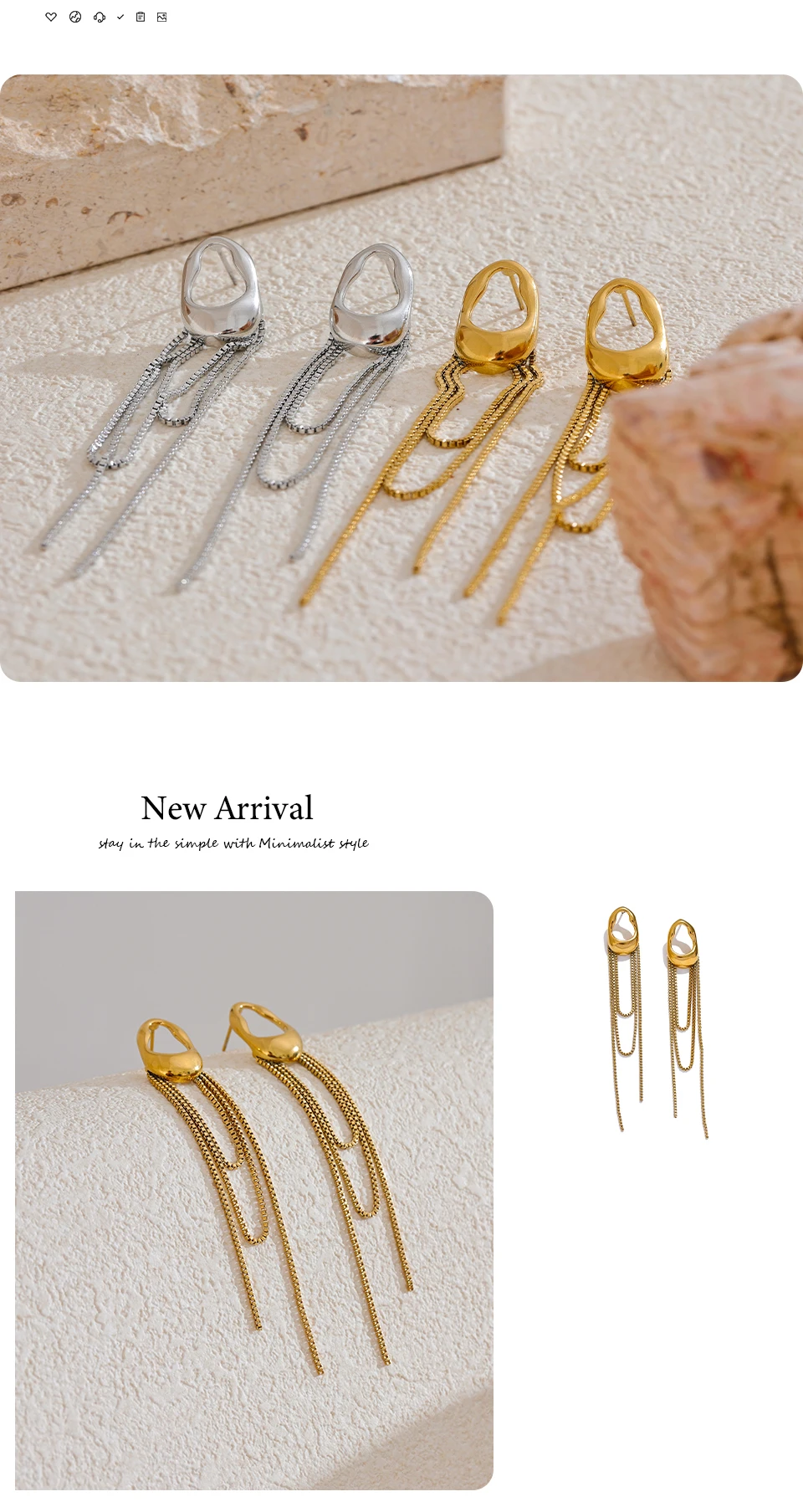 Yhpup 316L Stainless Steel Geometric Tassel Chain Drop Dangle Earrings for Women Temperament Popular Waterproof Jewelry Gift