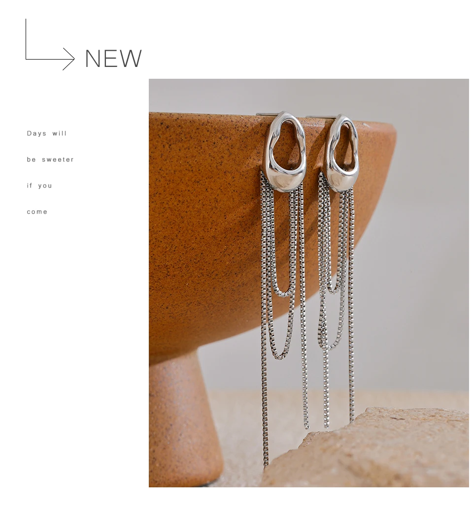 Yhpup 316L Stainless Steel Geometric Tassel Chain Drop Dangle Earrings for Women Temperament Popular Waterproof Jewelry Gift