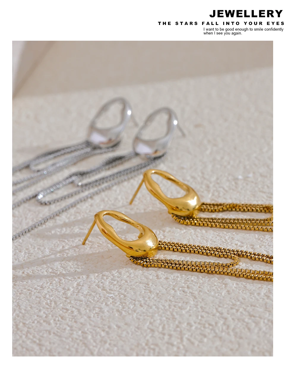 Yhpup 316L Stainless Steel Geometric Tassel Chain Drop Dangle Earrings for Women Temperament Popular Waterproof Jewelry Gift
