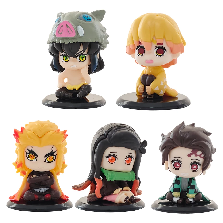 15 pcs/Set Q Version Demon Slayer Sitting Ghost Doll Tanjiro Nidouzi Inosuke Zenizu Figure Action Figure Movie Model Toys Doll
