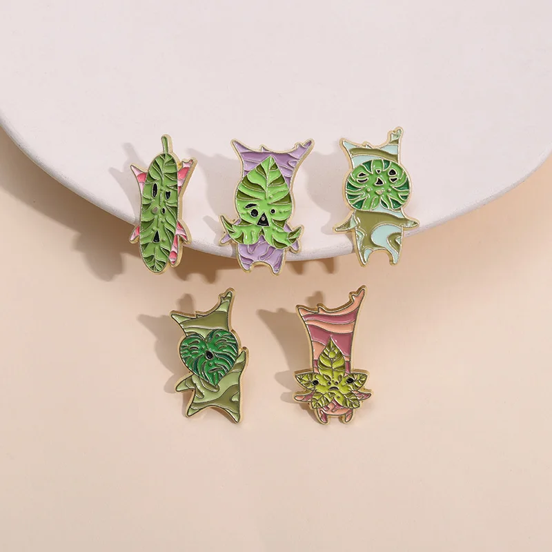 Cartoon Game Elf Enamel Pins Custom Leaf Spliced Fox Octopus Brooches Lapel Badges Animal Plant Jewelry Gift for Friends