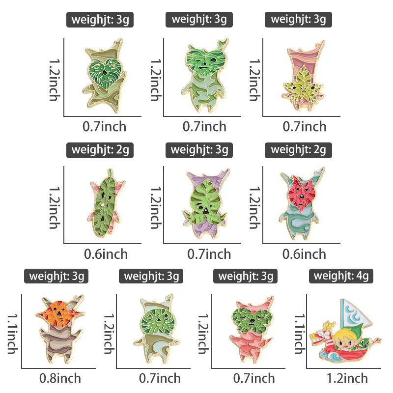 Cartoon Game Elf Enamel Pins Custom Leaf Spliced Fox Octopus Brooches Lapel Badges Animal Plant Jewelry Gift for Friends