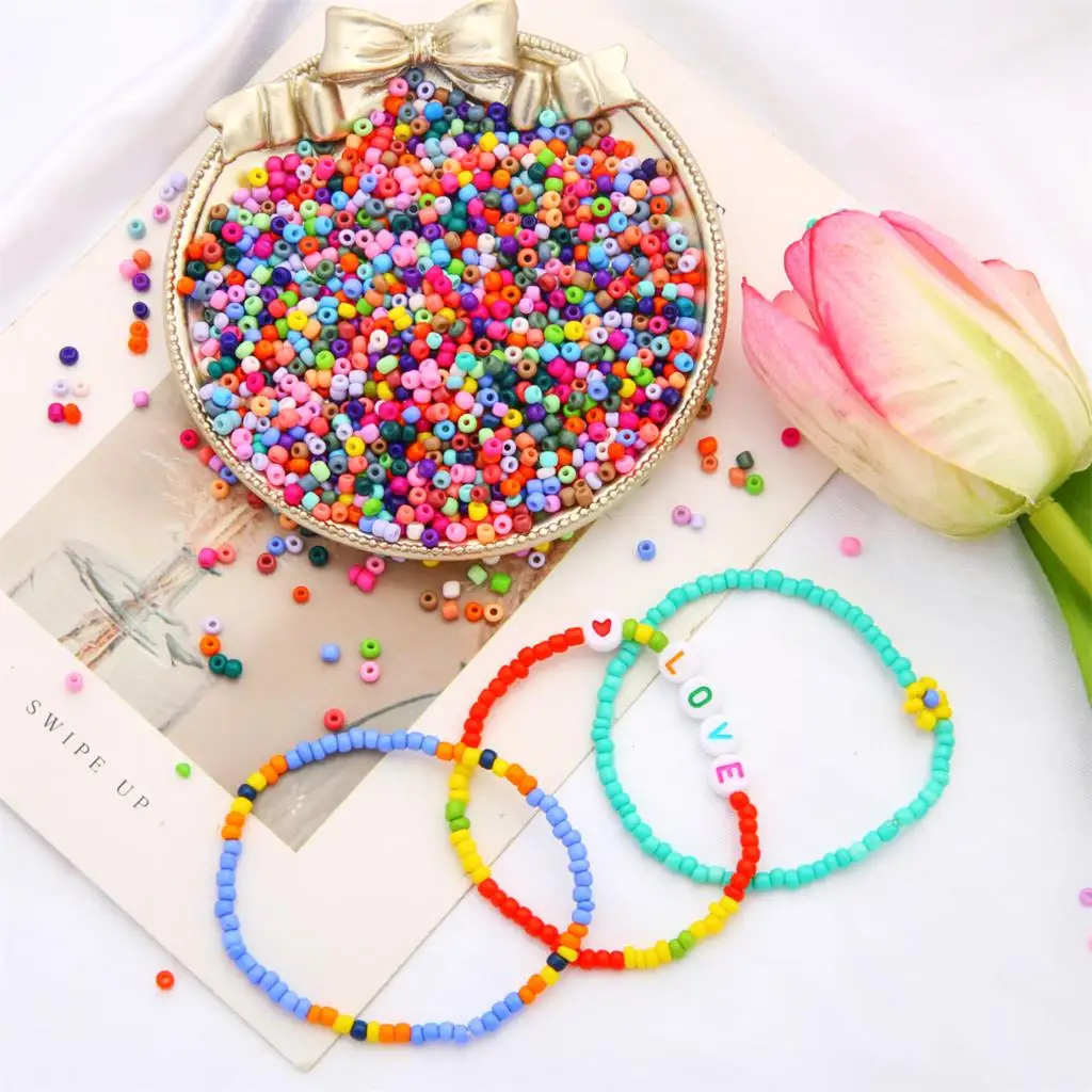 2/3/4mm High-Quality Wear-Resistant Uniform Solid Color Glass Rice Beads - Handmade DIY Jewelry Making (Bracelets/Necklaces)
