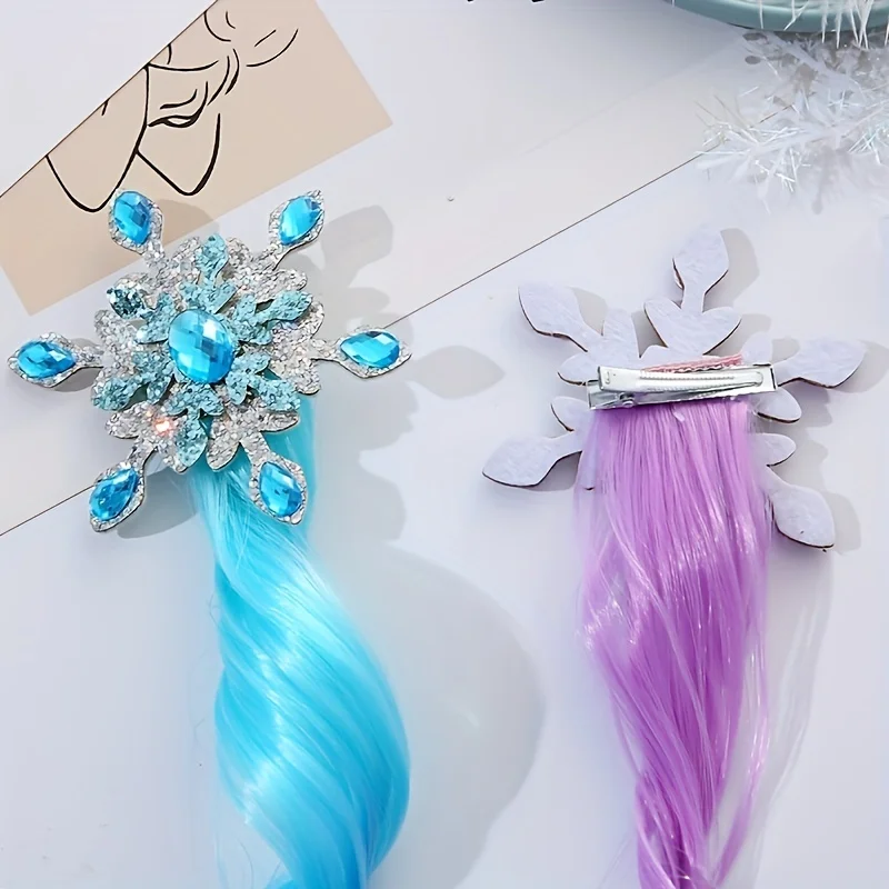 Children's Colorful Wig Hair Clips - Snow Queen - themed Gradient Long Curly Hair Girls' Braided Colorful Rope Headpiece