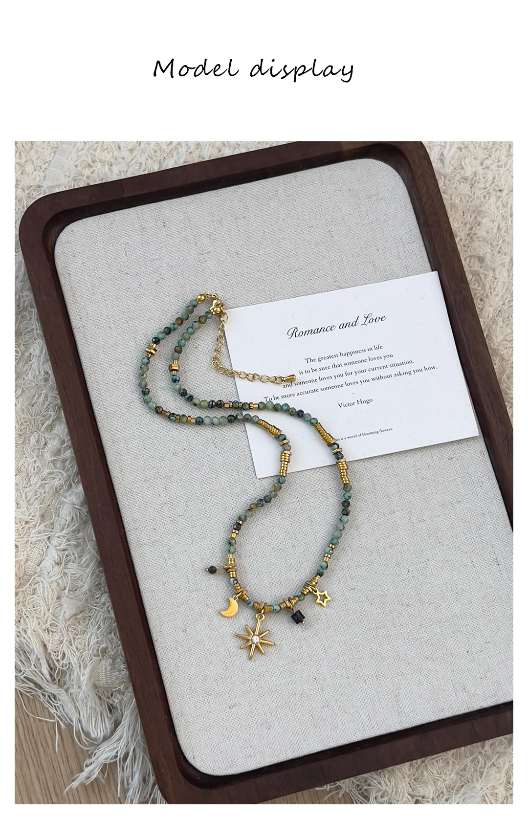 Peri'sBox Vintage Natural Stone Beads Necklace Women's Charm Mang Star Pendant Can be Stacked Jewelry Gothic Jewelry Gifts