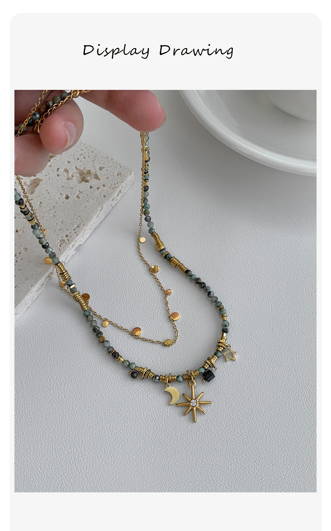 Peri'sBox Vintage Natural Stone Beads Necklace Women's Charm Mang Star Pendant Can be Stacked Jewelry Gothic Jewelry Gifts