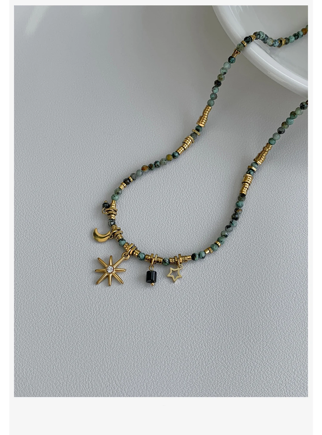 Peri'sBox Vintage Natural Stone Beads Necklace Women's Charm Mang Star Pendant Can be Stacked Jewelry Gothic Jewelry Gifts