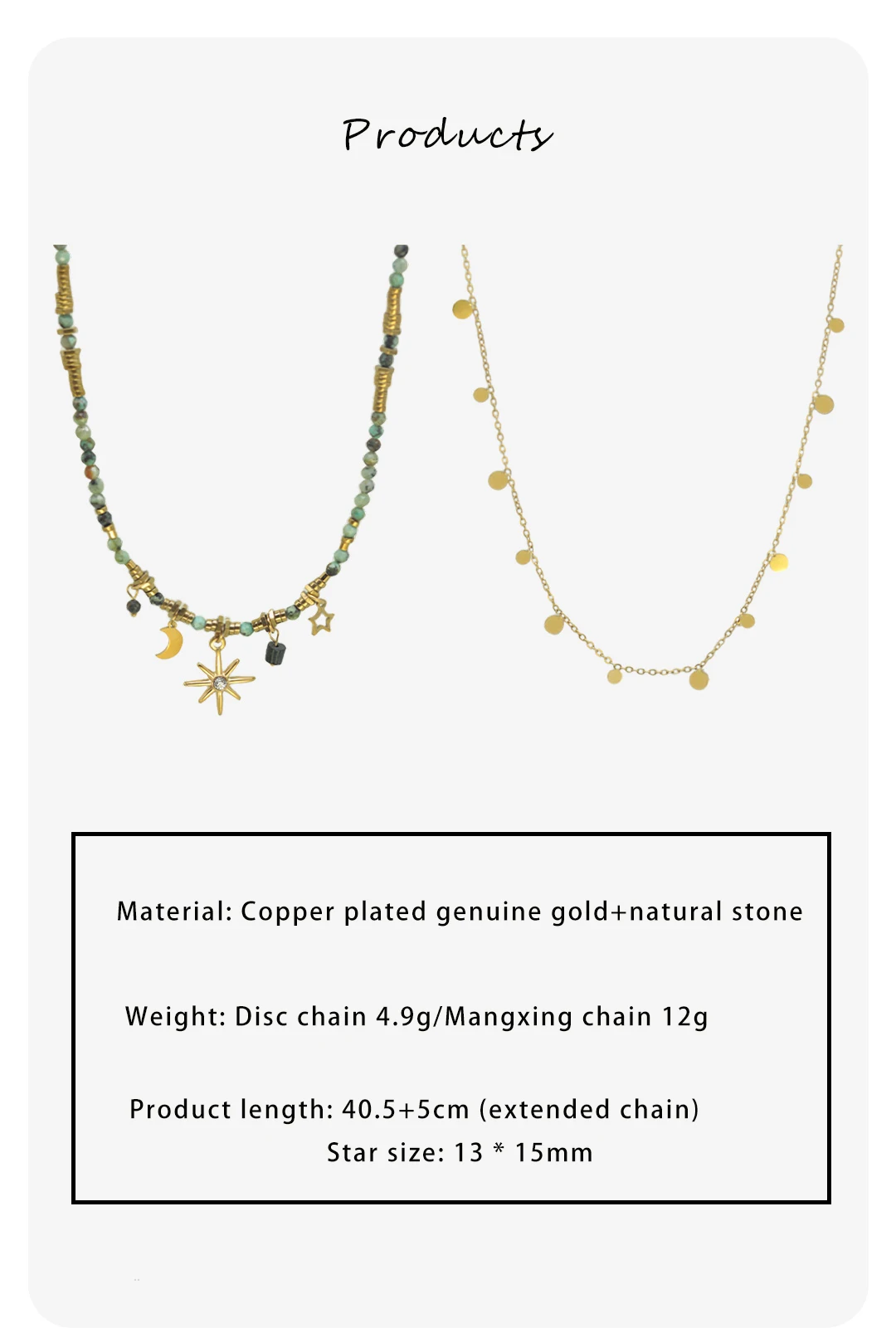 Peri'sBox Vintage Natural Stone Beads Necklace Women's Charm Mang Star Pendant Can be Stacked Jewelry Gothic Jewelry Gifts