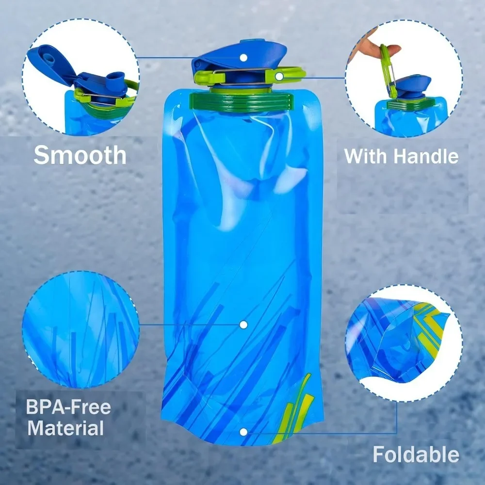Outdoor Cycling Sports Water Bottle - Mountaineering Portable Water Cup - PE Plastic Folding Water Bag - Gift Promotion Water
