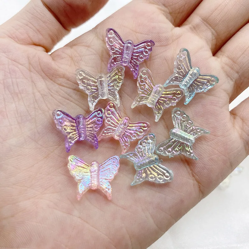 50pcs/Lot 13x16mm Ab Colorful Butterfly Acrylic Beads For Needlework Jewelry Making Diy Bracelet Necklace Keychain Accessoires