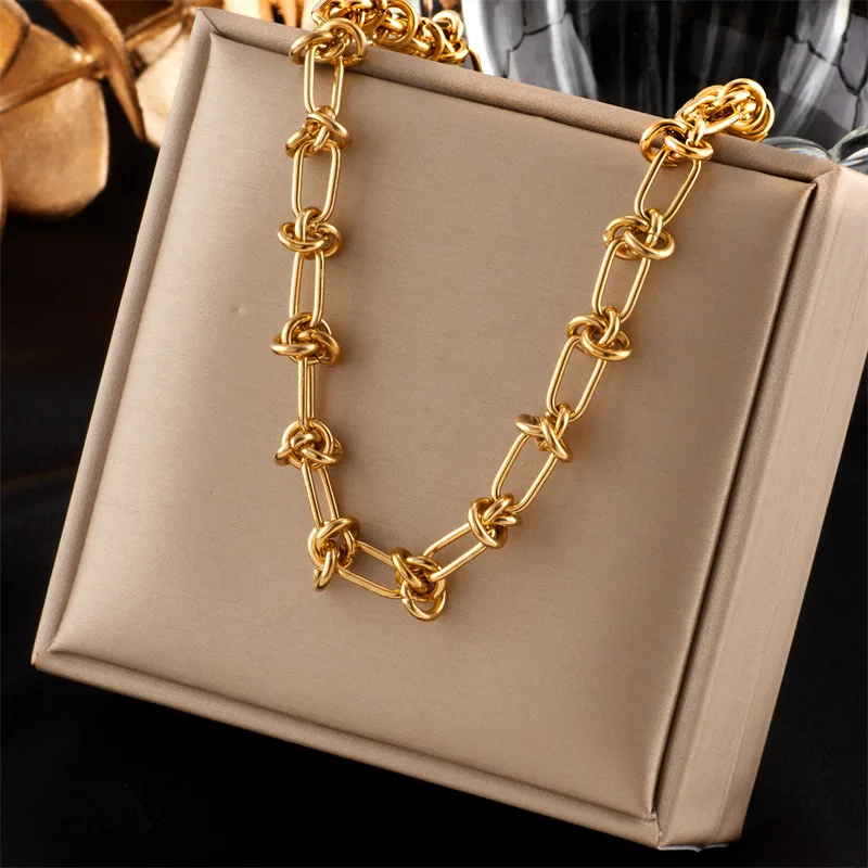 316L Stainless Steel Gold Silver Color Twist Knot Necklace Bracelets For Womens Girl New Fashion Non-fading Jewelry Set