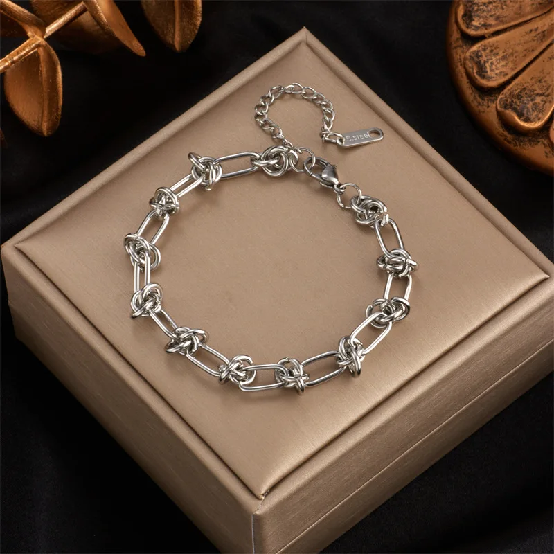 316L Stainless Steel Gold Silver Color Twist Knot Necklace Bracelets For Womens Girl New Fashion Non-fading Jewelry Set
