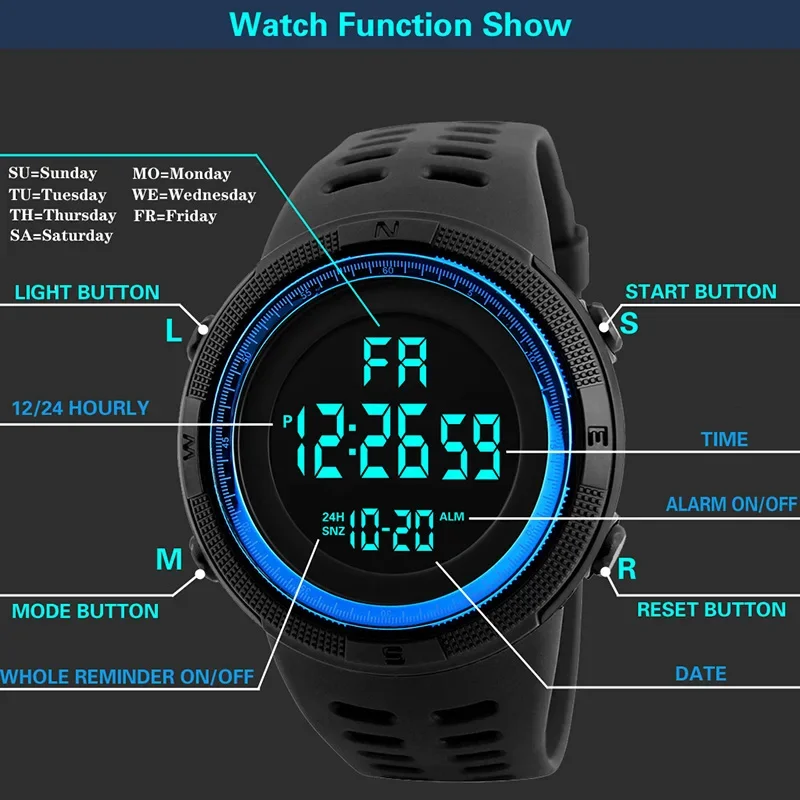 YIKAZE X01 Men's Digital Watches Multifunction Military Men Sports Wristwatch Sweatproof Luminous Man Student Electronic Watch