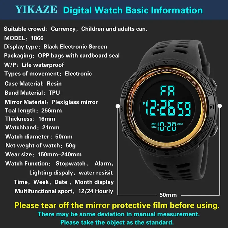 YIKAZE X01 Men's Digital Watches Multifunction Military Men Sports Wristwatch Sweatproof Luminous Man Student Electronic Watch