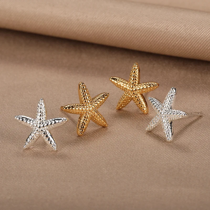 Vintage Summer Starfish Stainless Steel Stud Earrings For Women Simple Star Shell Earrings Stud Ocean Party Jewelry Gift 2025