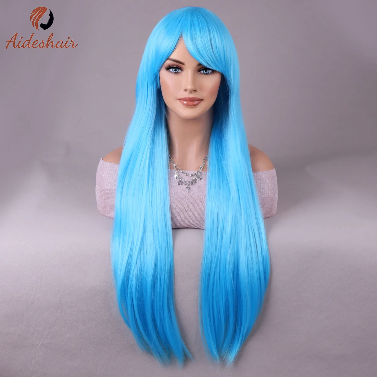 White wig with bangs Natural Length Straight wig for women Heat Resistant Fiber Synthetic wig for everyday Cosplay (28 inches)