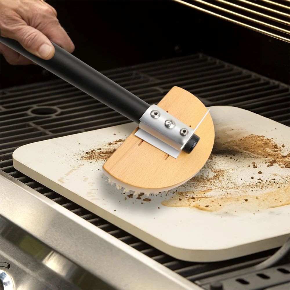 Pizza Oven Brush Copper Stove Brush Bristle Brass Wood Long Handle Grill Cleaning Oven Brush for Small Oven Kitchen Tool