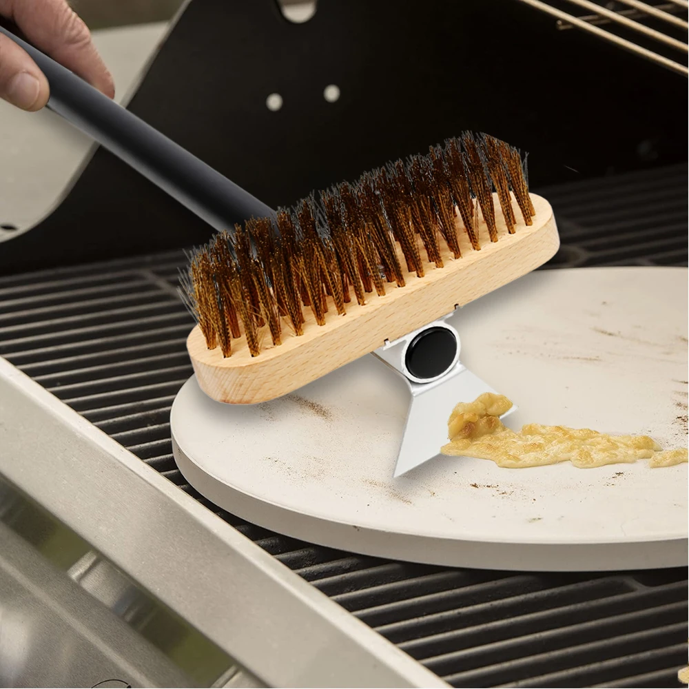 Pizza Oven Brush Copper Stove Brush Bristle Brass Wood Long Handle Grill Cleaning Oven Brush for Small Oven Kitchen Tool