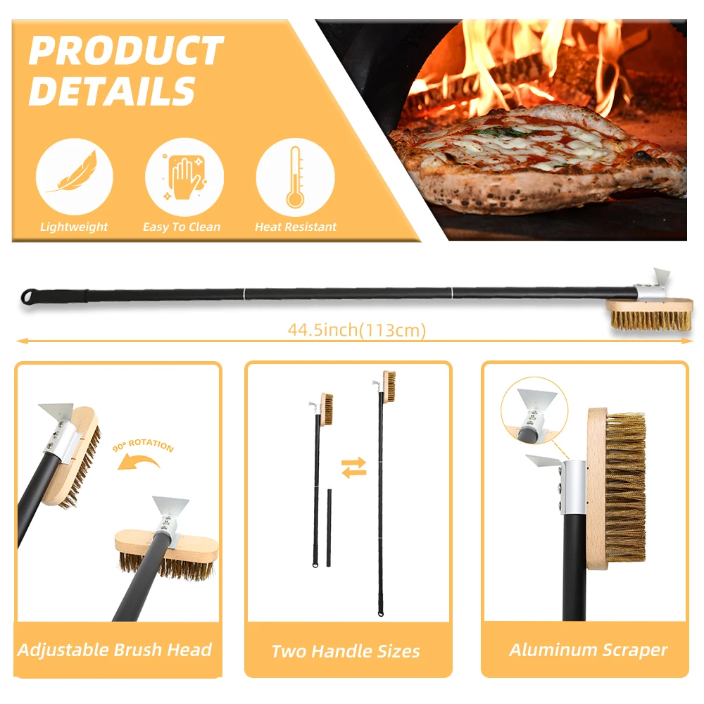 Pizza Oven Brush Copper Stove Brush Bristle Brass Wood Long Handle Grill Cleaning Oven Brush for Small Oven Kitchen Tool