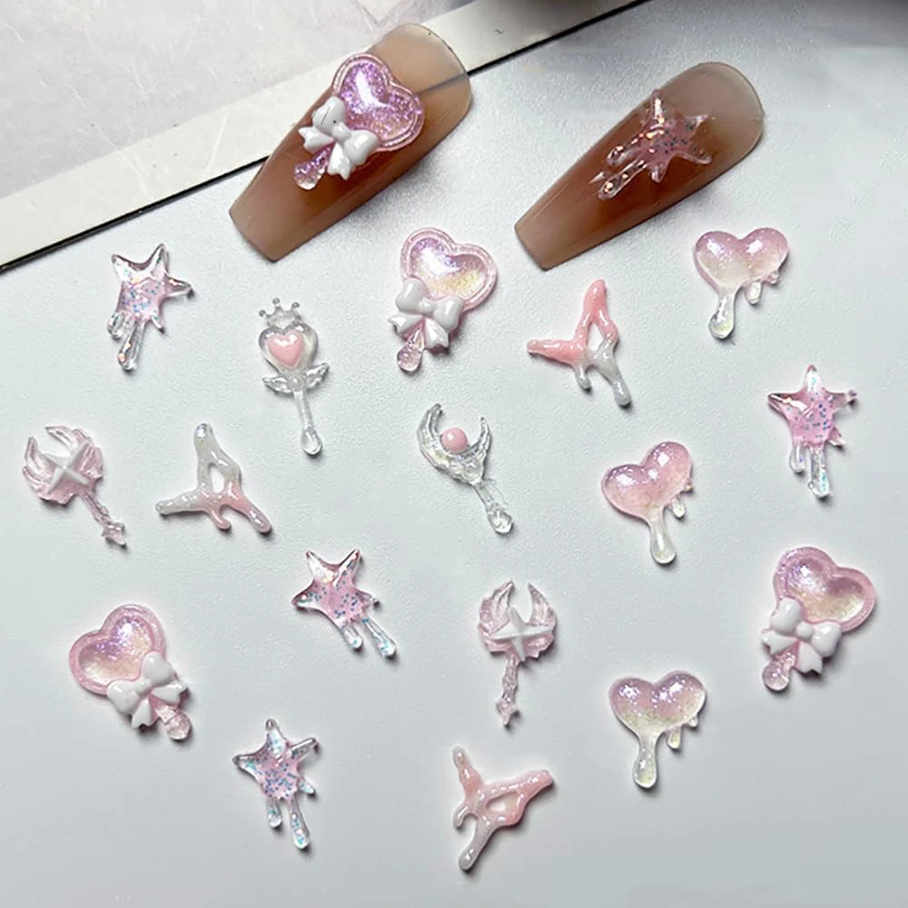 50pcs/bag Random Color Luminous Resin Charms Love Heart Nails Decoration Glow in The Dark Scepter Nail Art Accessories Parts
