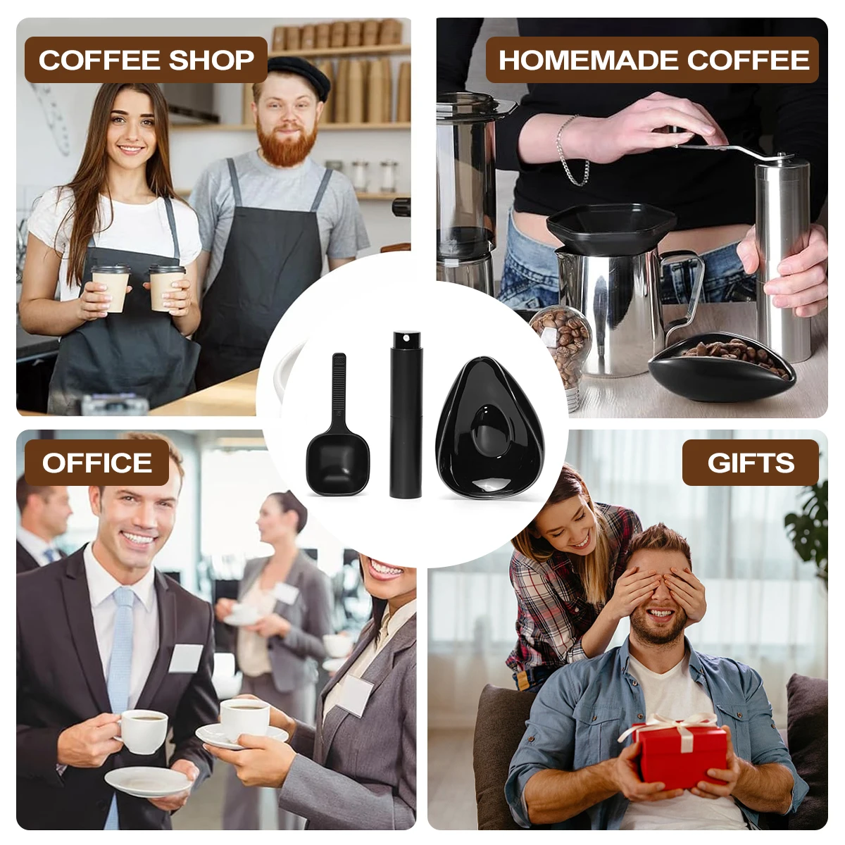 Leeseph Coffee Bean Dosing Cup and Spoon Set, Ceramic Dosing Vessel Measuring Tray Kit for Coffee or Tea, Espresso Accessories