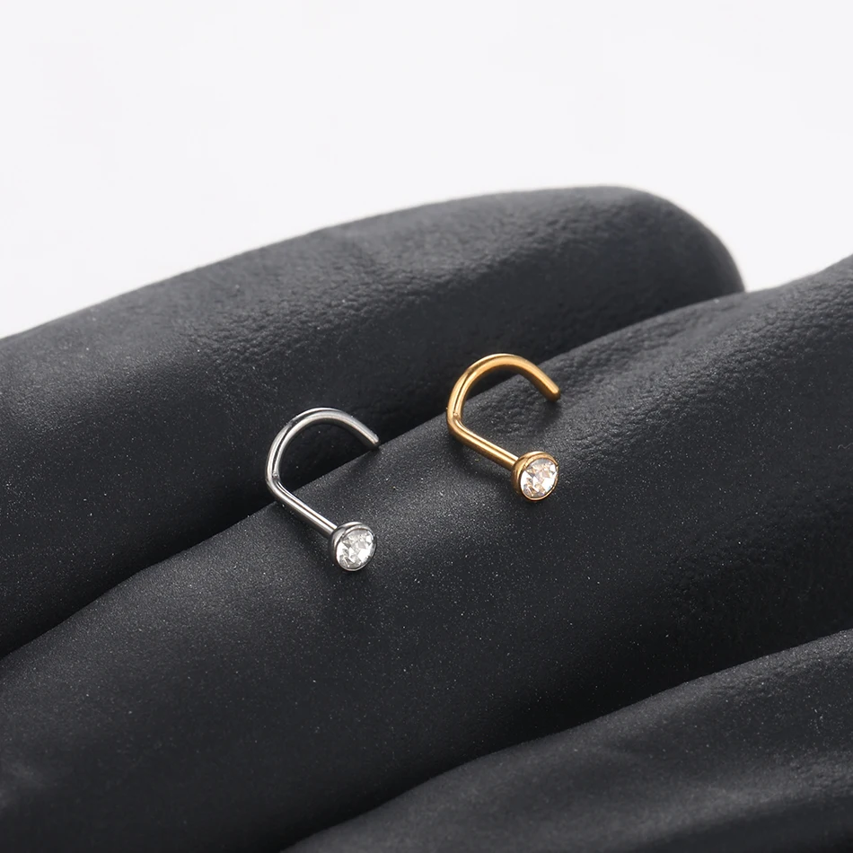 1/5PCS Titanium 1.5/2/2.5/3mm Gem Nose Stud Piercing Earring Gold Color Nose Screw Prong CZ Nose Nostril Piercings Retainer Gift