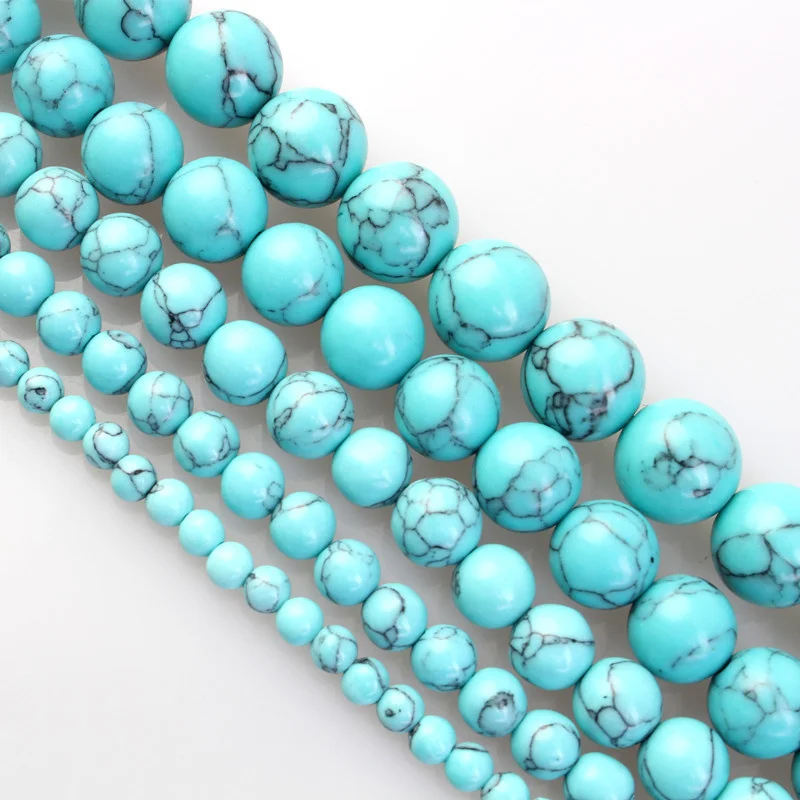 Blue Turquoise Beads 4/6/8/10mm Natural Gemstone Beads Round Loose Beads for Jewelry Making DIY Charm Bracelet Necklace