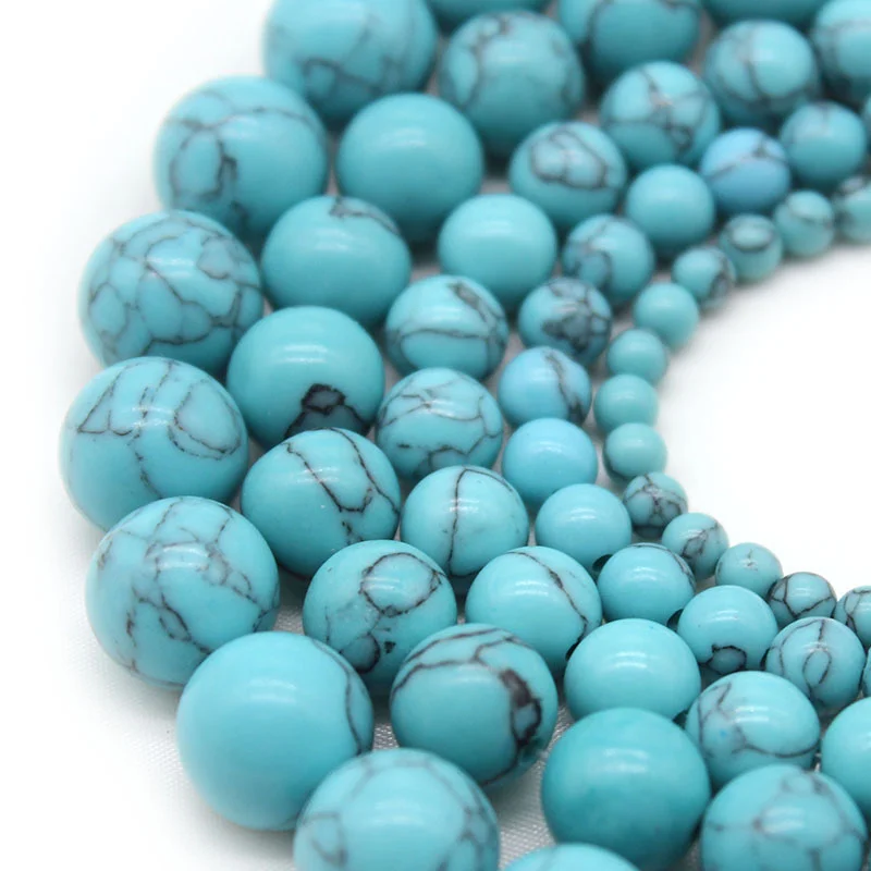 Blue Turquoise Beads 4/6/8/10mm Natural Gemstone Beads Round Loose Beads for Jewelry Making DIY Charm Bracelet Necklace