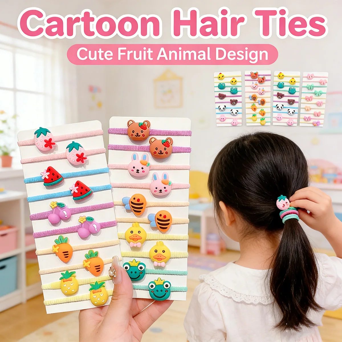 Girls High Elastic Hair Band Does Not Hurt Hair, cartoon Animal Flowers and Fruit Decorative Hair Band, Decorative Hair Se