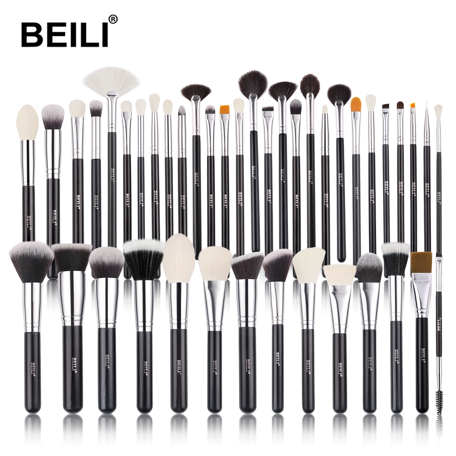 BEILI Black Makeup Brushes Set Professional Natural Goat Hair Brushes Foundation Powder Contour Eyeshadow Make up Brushes