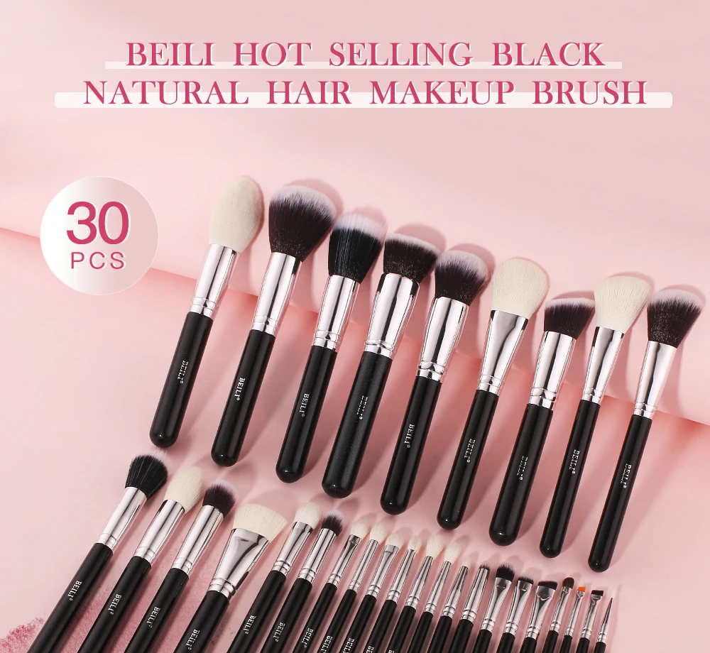 BEILI Black Makeup Brushes Set Professional Natural Goat Hair Brushes Foundation Powder Contour Eyeshadow Make up Brushes