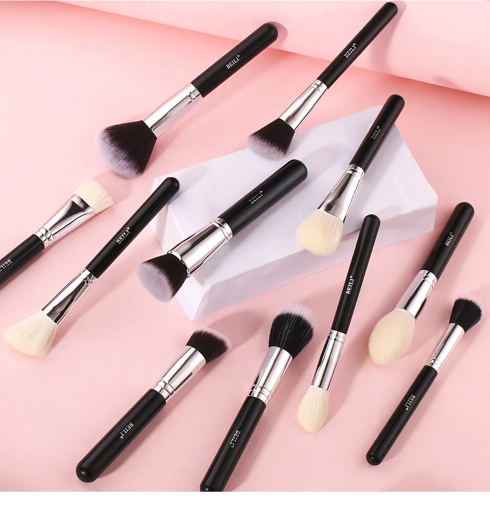 BEILI Black Makeup Brushes Set Professional Natural Goat Hair Brushes Foundation Powder Contour Eyeshadow Make up Brushes