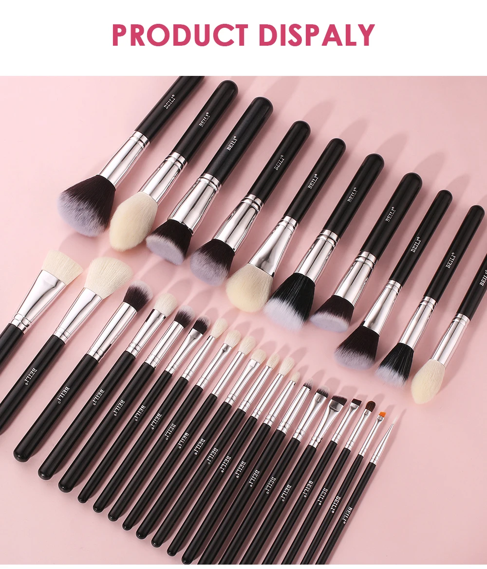 BEILI Black Makeup Brushes Set Professional Natural Goat Hair Brushes Foundation Powder Contour Eyeshadow Make up Brushes