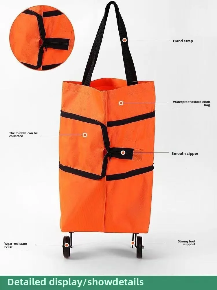 Portable Foldable Shopping Cart with Wheels Lightweight Grocery Trolley for Home Use Backpack Style Hand Pull Cart