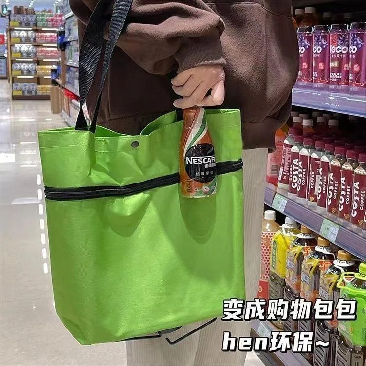 Portable Foldable Shopping Cart with Wheels Lightweight Grocery Trolley for Home Use Backpack Style Hand Pull Cart