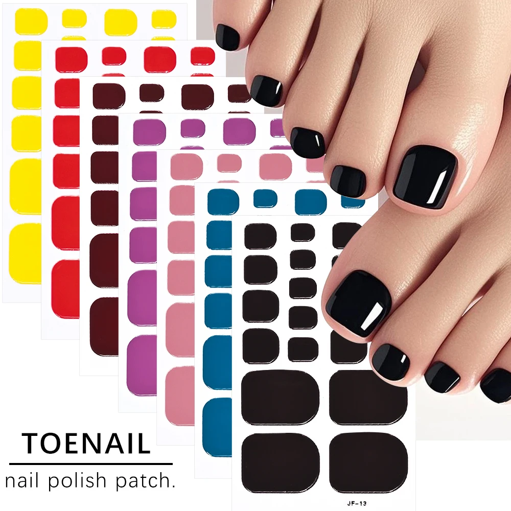 1Sheet=22Tips Glossy Red Toe Nail Stickers Full Cover Solid Color Press On Toenails Patch UV Baking Free Foot Gel Polish Wraps #