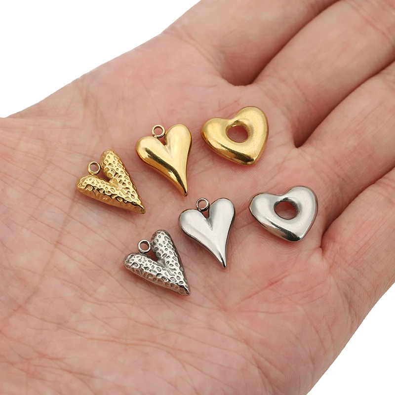 5pcs Stainless Steel Big Hole Love Heart Charms Pendants for Women Earrings Necklace Bracelets Jewelry Making Supplies Findings