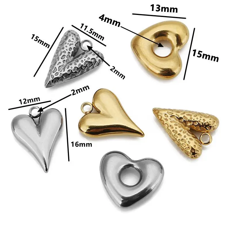 5pcs Stainless Steel Big Hole Love Heart Charms Pendants for Women Earrings Necklace Bracelets Jewelry Making Supplies Findings