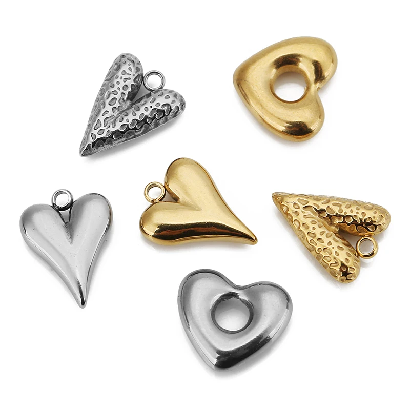 5pcs Stainless Steel Big Hole Love Heart Charms Pendants for Women Earrings Necklace Bracelets Jewelry Making Supplies Findings