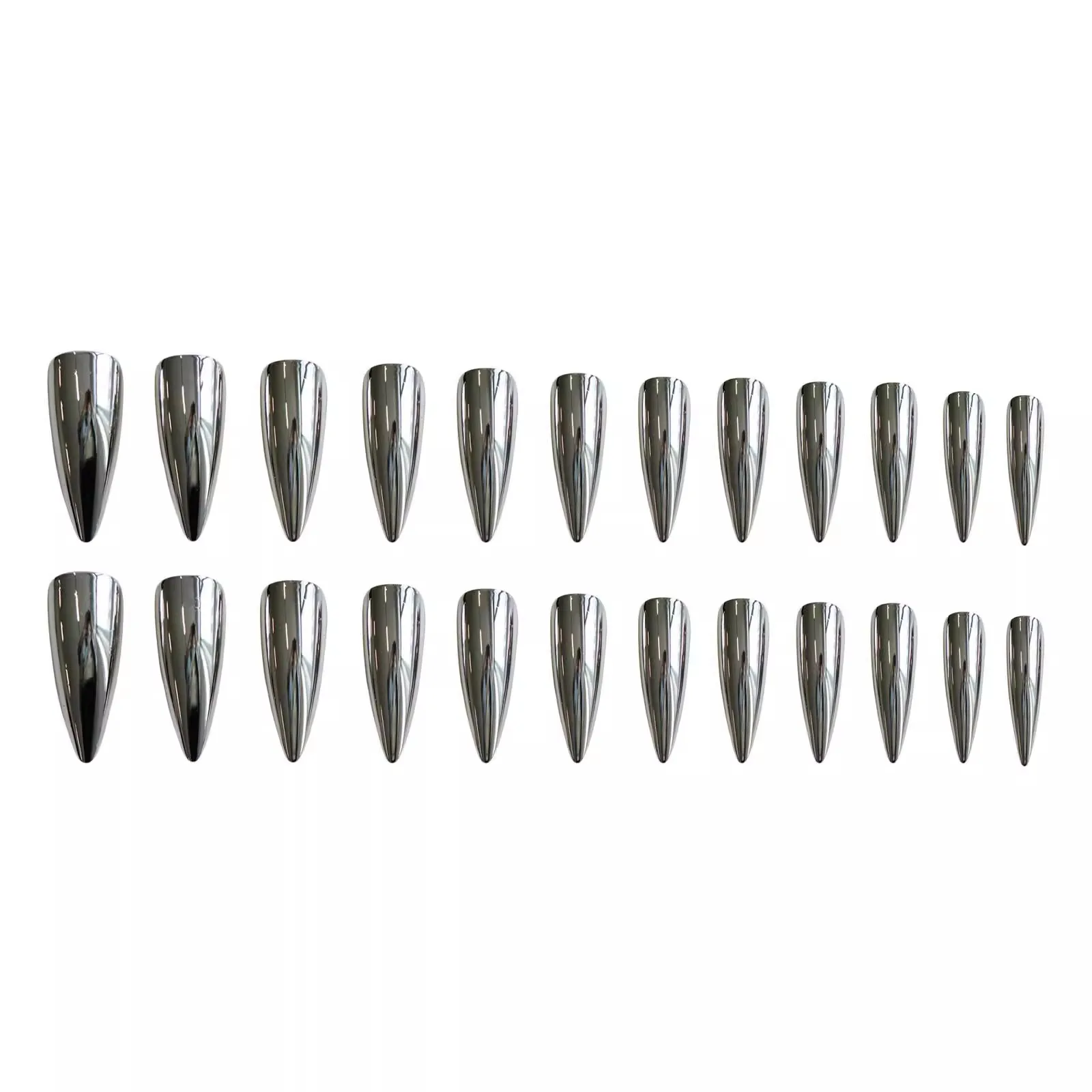 24pcs Punk Metal Fake Nails Press On Finished Long Pointed Silver Mirror y2k Nail Tips Full Cover Stiletto False Nails For Girl