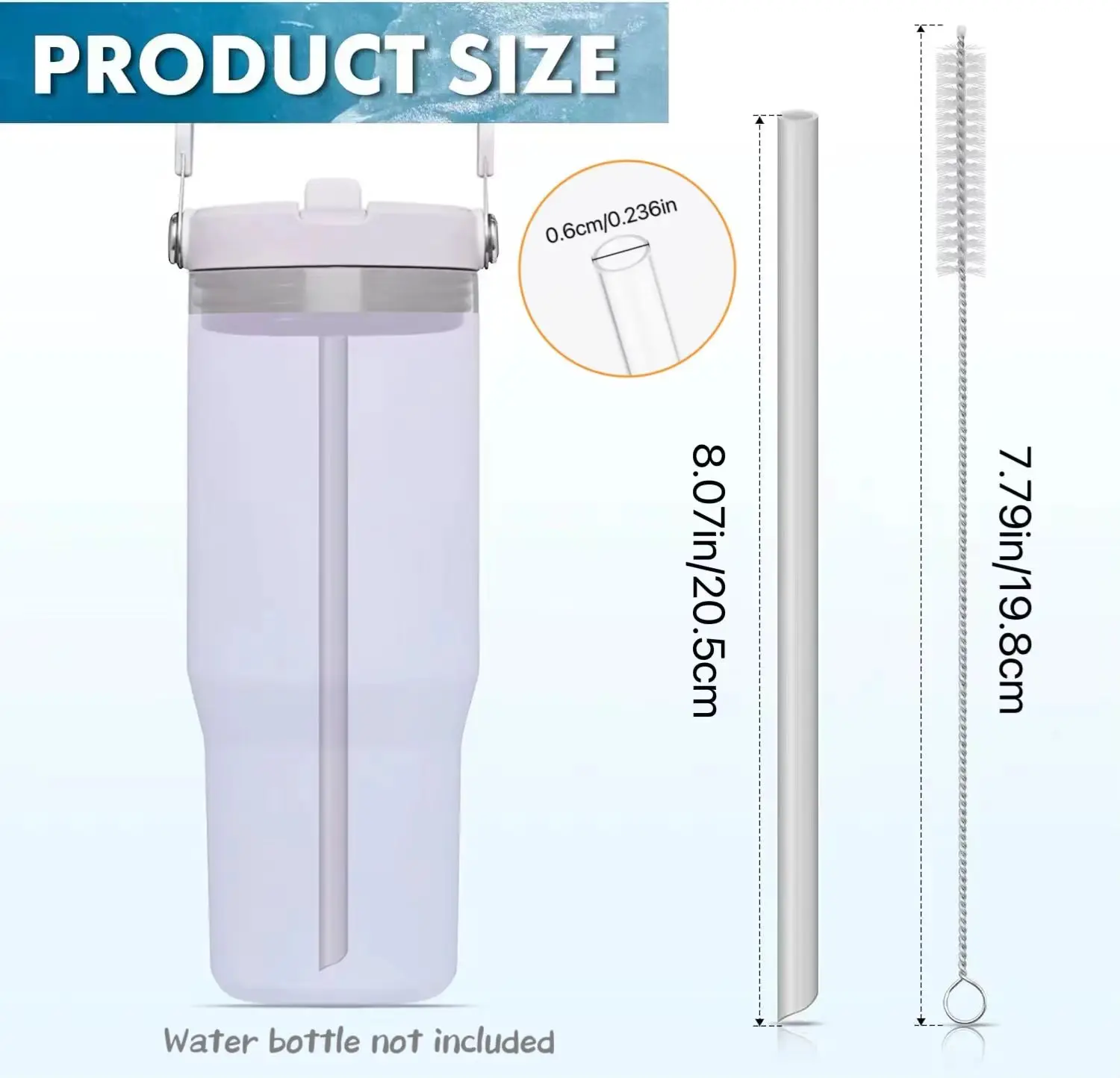 6pcs Reusable Straws Plastic Straws with Cleaning BrushCompatible with Stanley IceFlow 30oz CupsStanley Flip Straw Cups