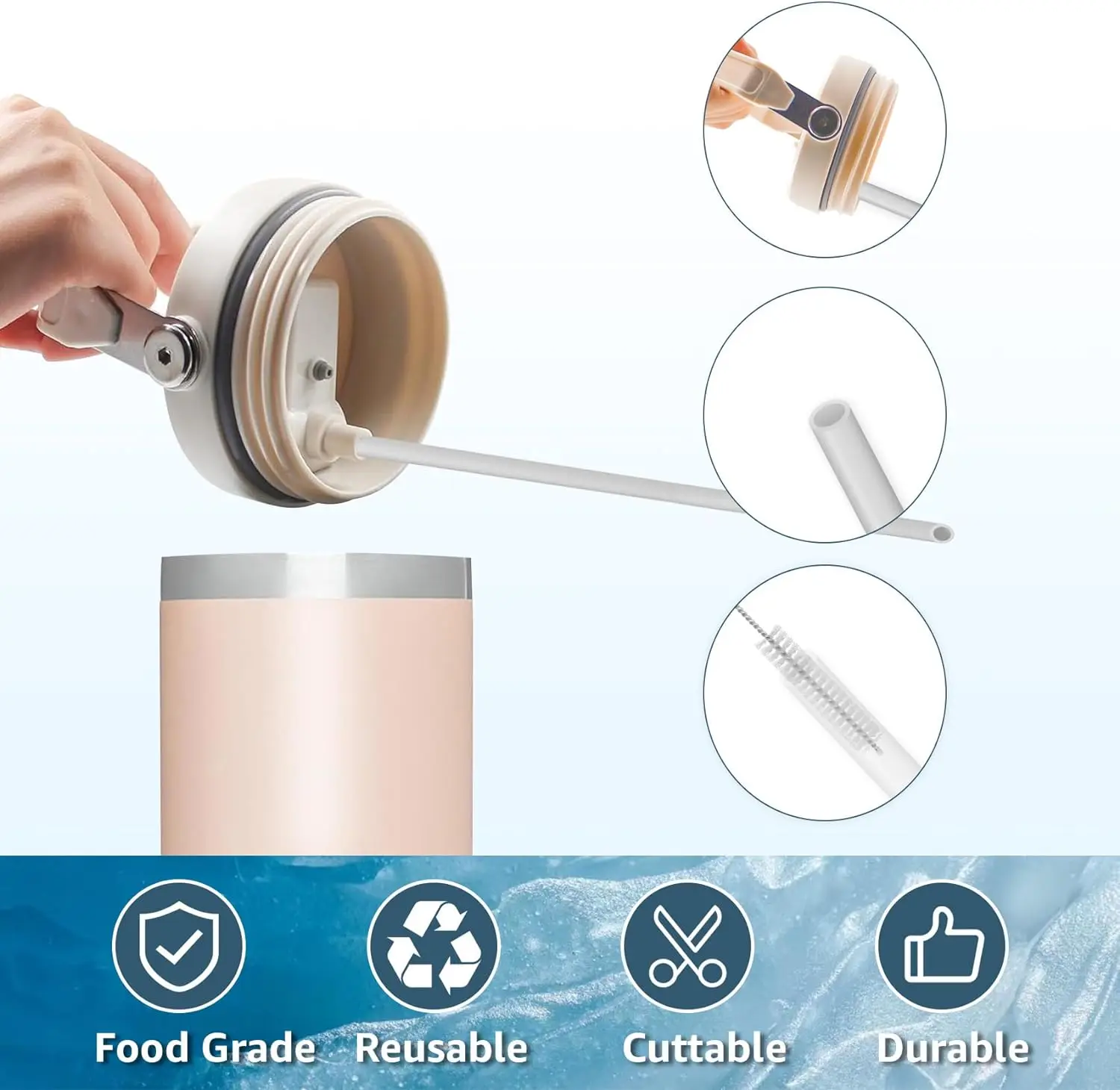6pcs Reusable Straws Plastic Straws with Cleaning BrushCompatible with Stanley IceFlow 30oz CupsStanley Flip Straw Cups