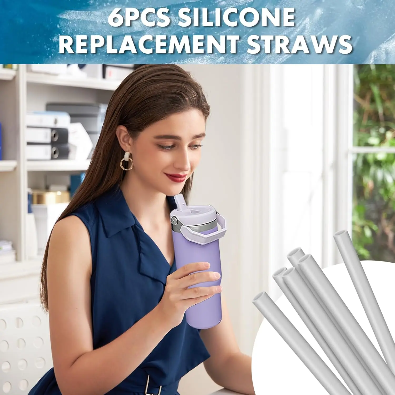6pcs Reusable Straws Plastic Straws with Cleaning BrushCompatible with Stanley IceFlow 30oz CupsStanley Flip Straw Cups