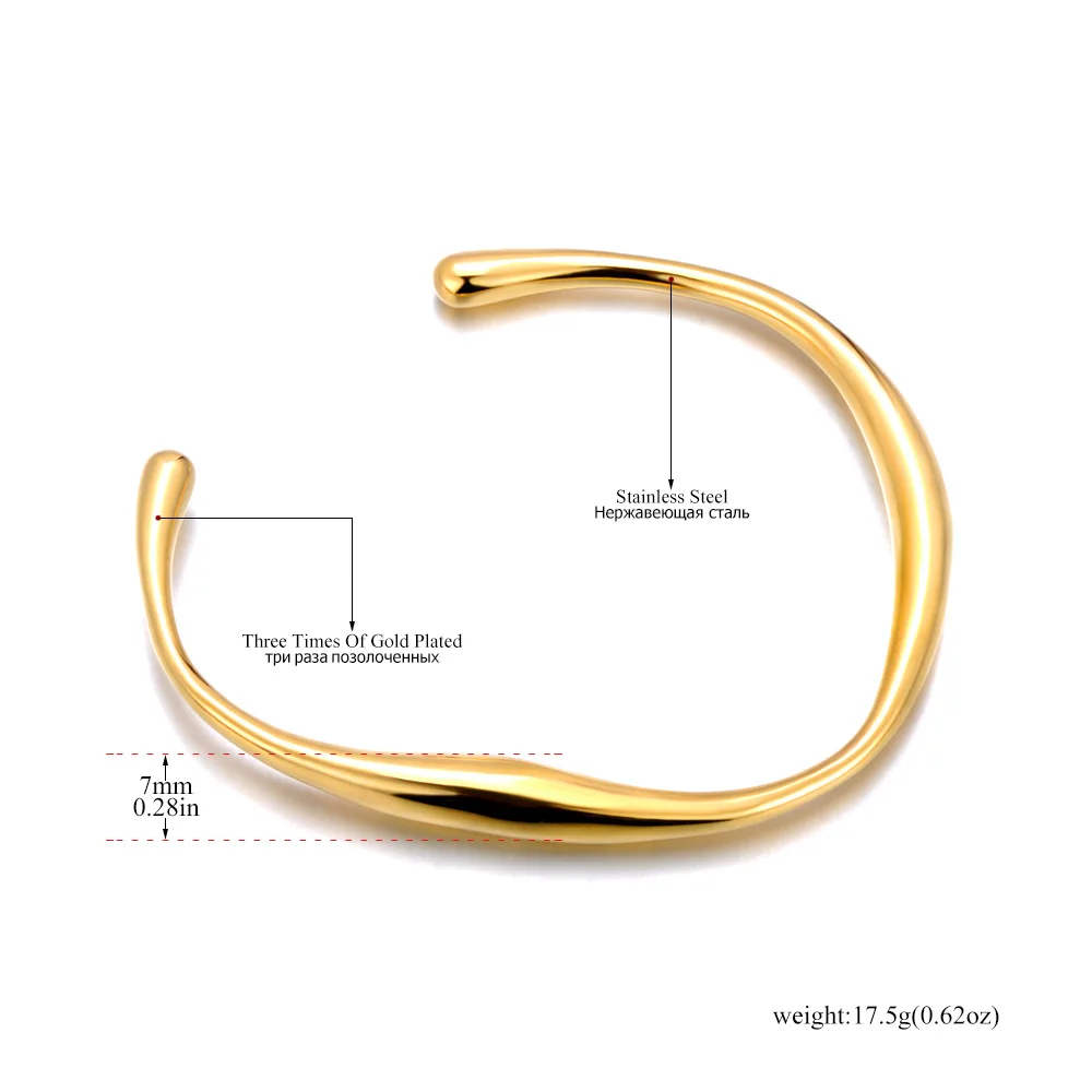 Lokaer 316 Stainless Steel Wrist Opening Bracelet Bangle For Women Gold Color Handmade Cast Statement Brand Party Jewelry B24008