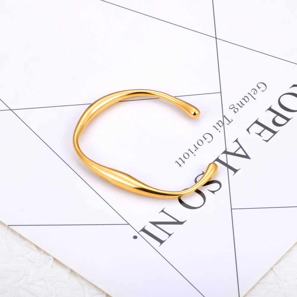 Lokaer 316 Stainless Steel Wrist Opening Bracelet Bangle For Women Gold Color Handmade Cast Statement Brand Party Jewelry B24008