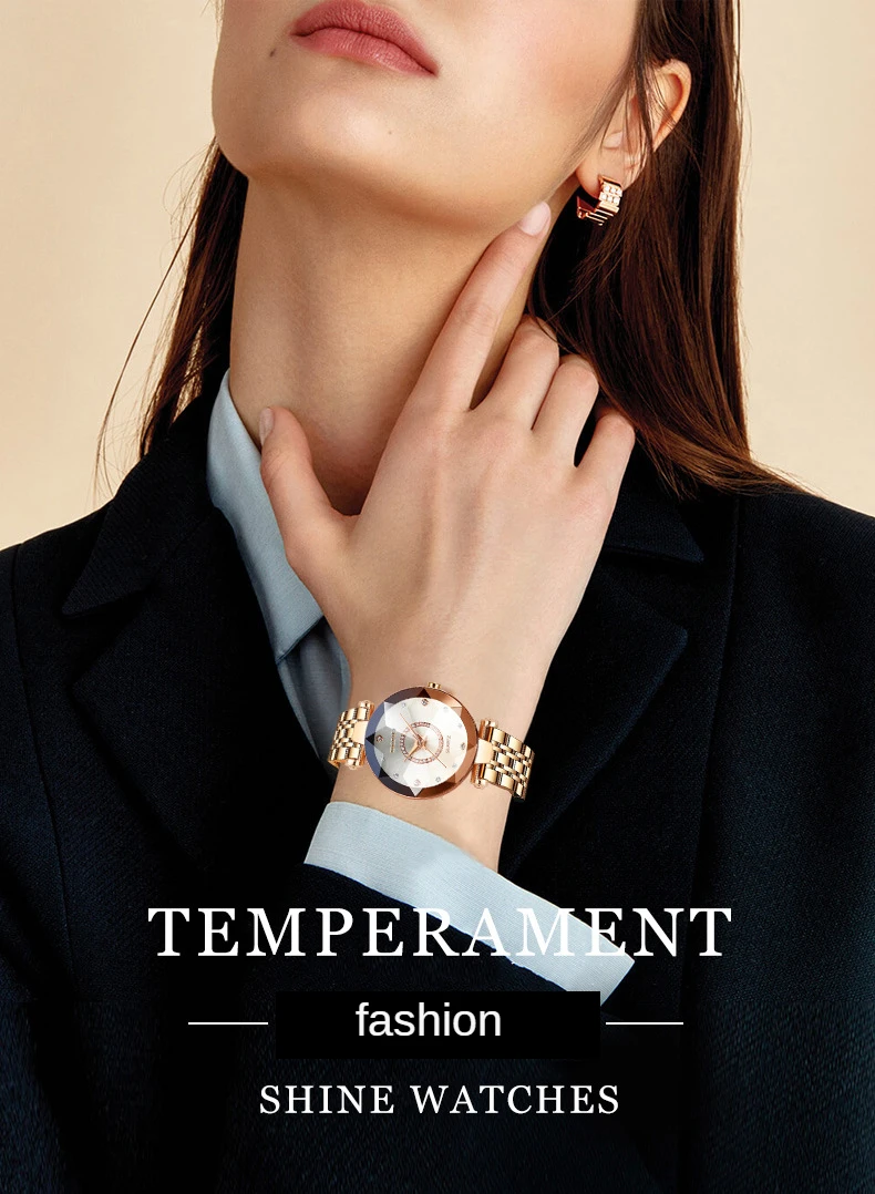 SENO Ocean Star Women Crystal Watch 2025 Top Brand Luxury Rose Gold Women Bracelet Watch For Ladies Wrist Watch Relogio Feminino